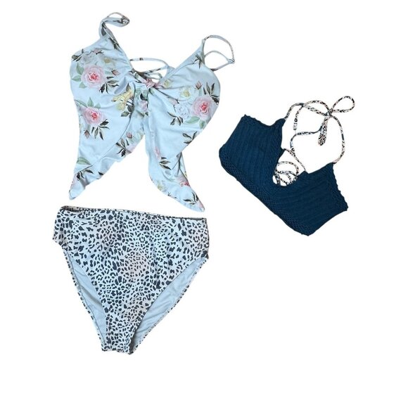 Size Large 2 Piece Swimsuit Sexy Tie Front Lace up Retro Bikini Sets Bundle - Picture 3 of 14